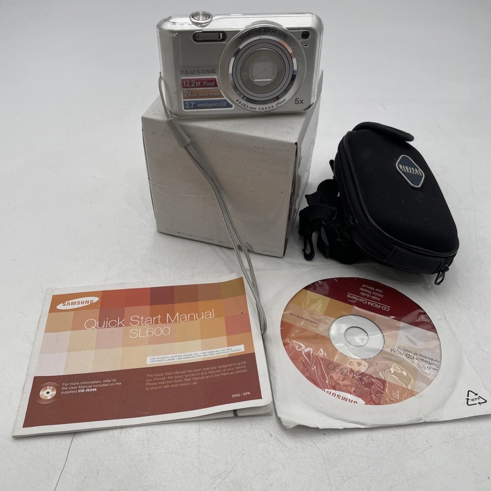 Samsung SL600 12.2MP Digital Camera 27mm Zoom+Battery+SD Card+Charge Cord+Manual